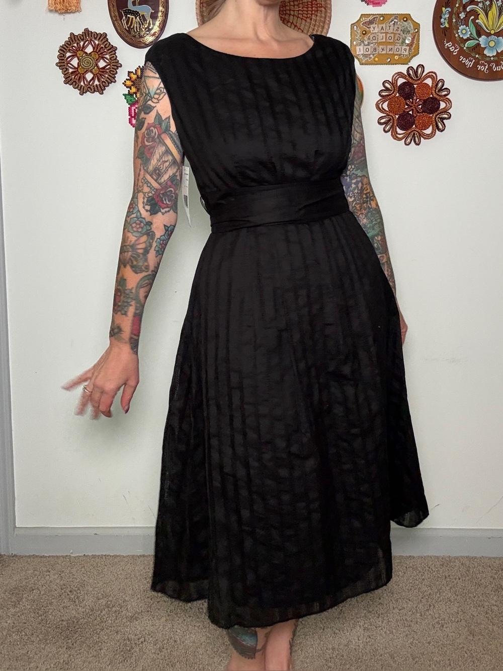 NWT Lafayette 148 New York Black Midi Dress with Sash Waist